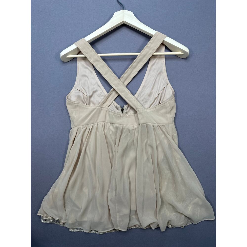 Vintage Y2K BKE Boutique Babydoll Beaded and Sheer Lace Overlay Zip Front Top - Picture 6 of 8